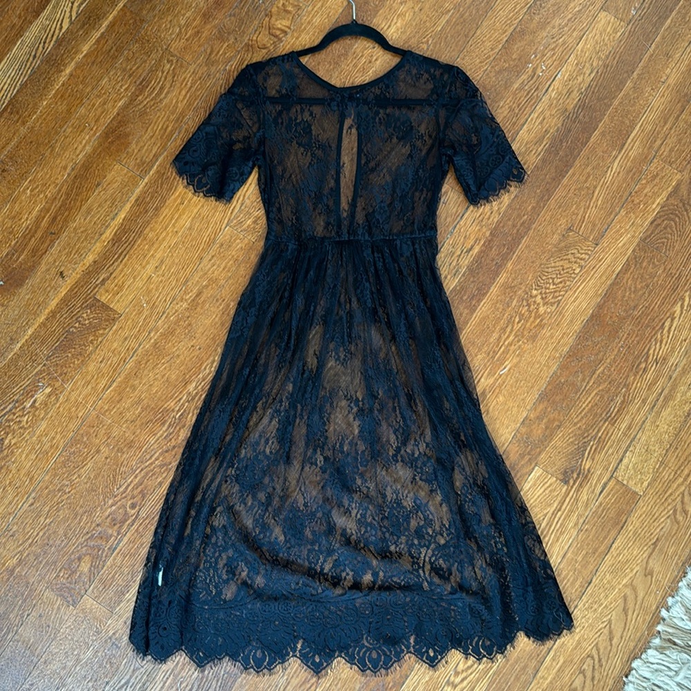 Sheer Black Lace Midi Dress with Sleeves
